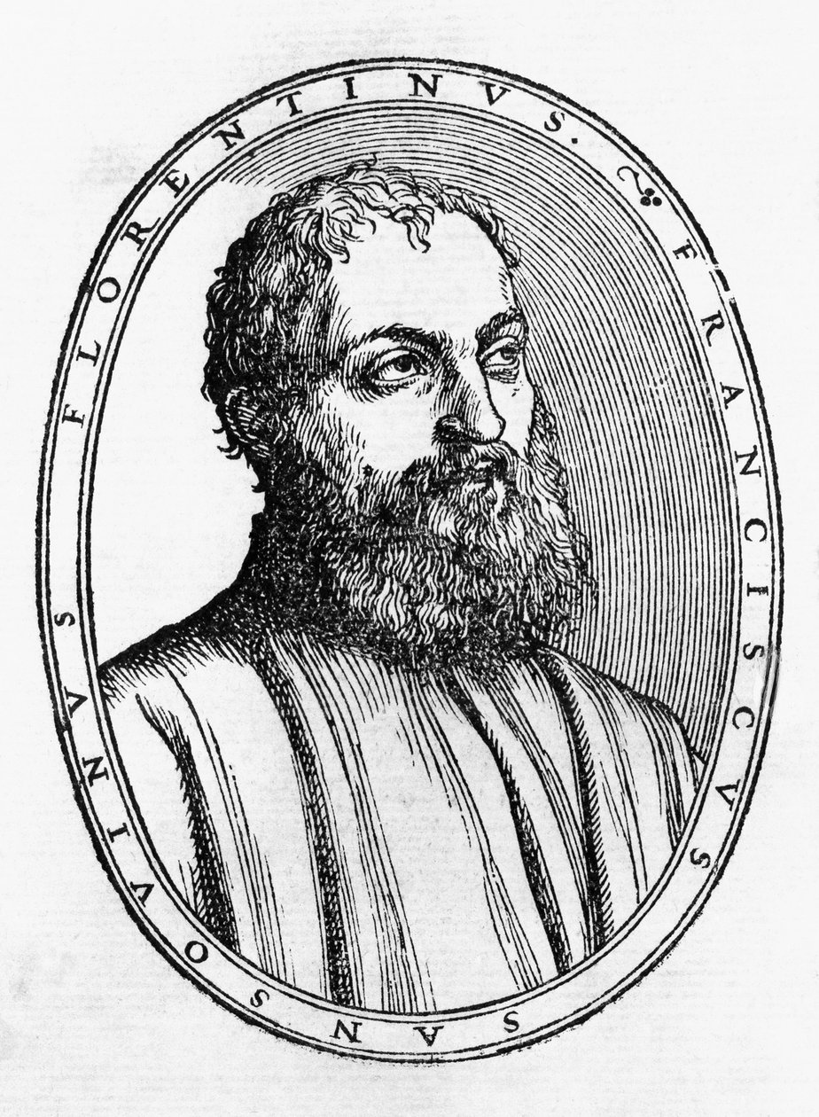 Porträt von Francesco Tatti da Sansovino (1521-1586), italienischer Schriftsteller, Holzschnitt aus Del secretario di Francesco Sansouino libri quattro von Unbekannt Unbekannt