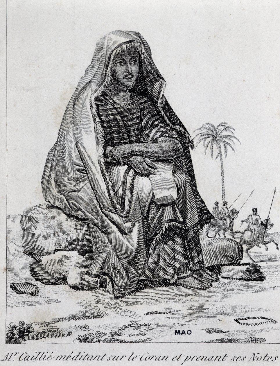 Rene Caillie (1799-1838), Entdecker in arabischer Kleidung, meditierend über den Koran von Unbekannt Unbekannt