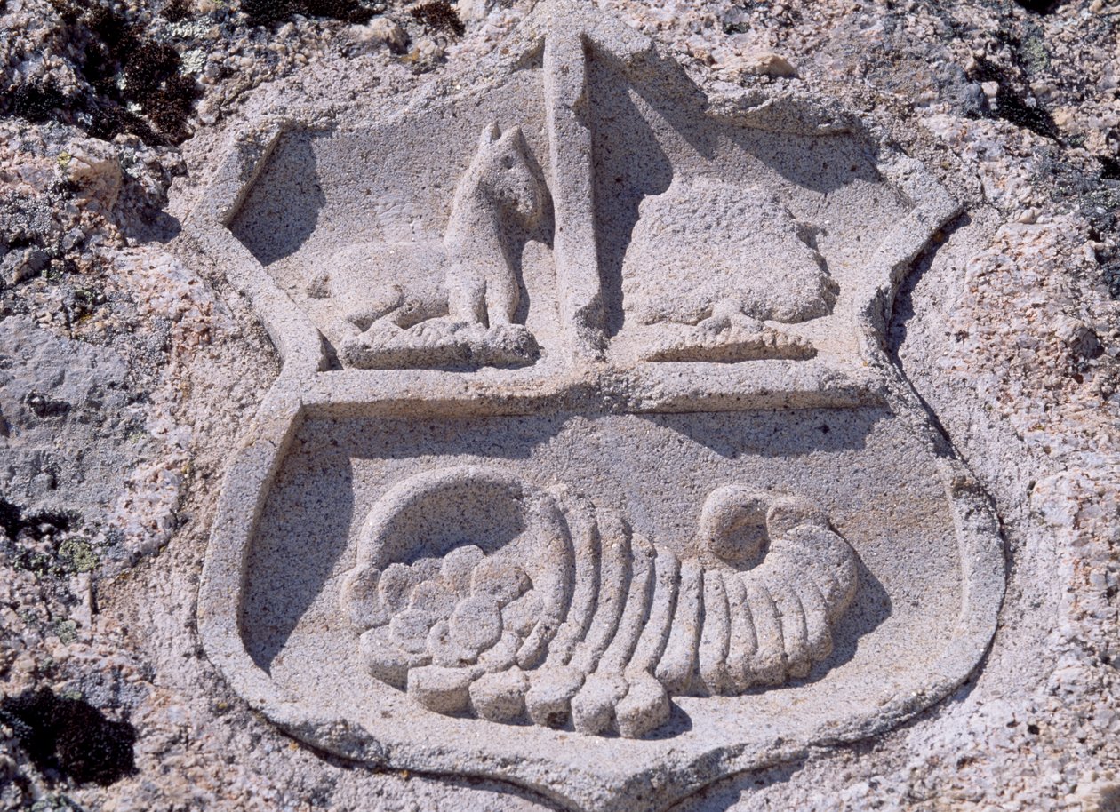Spanien, Kastilien und León, Mombeltrán, Schloss der Herzöge von Albuquerque, Architektonisches Detail mit Wappen von Unbekannt Unbekannt