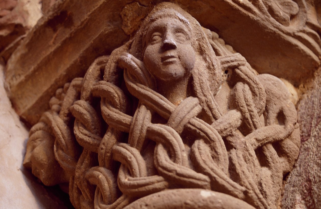 Spanien, Navarra, Kloster des Heiligen Erlösers von Leyre, Porta Speciosa, dekoriertes Kapitell von Unbekannt Unbekannt