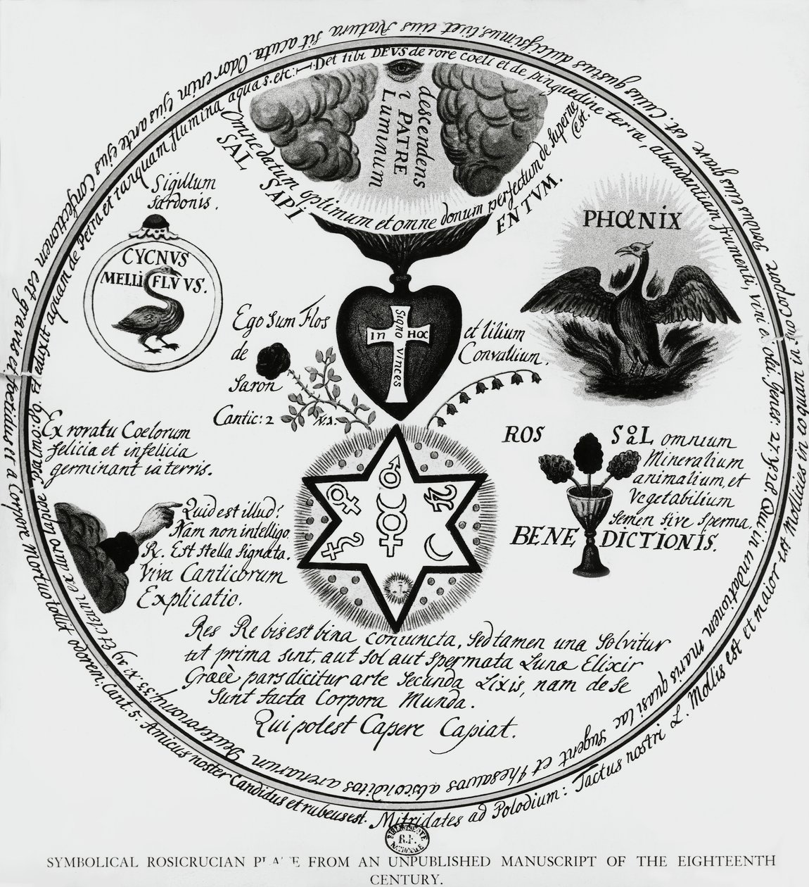 Symbole der Rosenkreuzer, Zeichnung aus einem Manuskript des 18. Jahrhunderts, Frankreich von Unbekannt Unbekannt