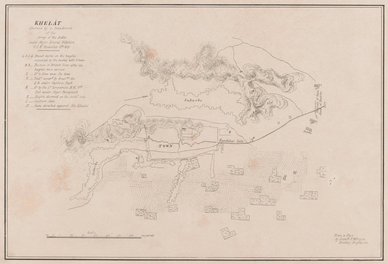 Skizze der Festung Ghuznee. Am 23. Juli 1839 im Sturm erobert von Lieutenant Thomas (after) Wingate