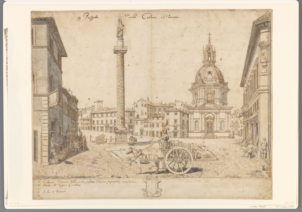 Ansicht von Rom mit der Trajanssäule und der S. Maria di Loreto von Lievin Cruyl