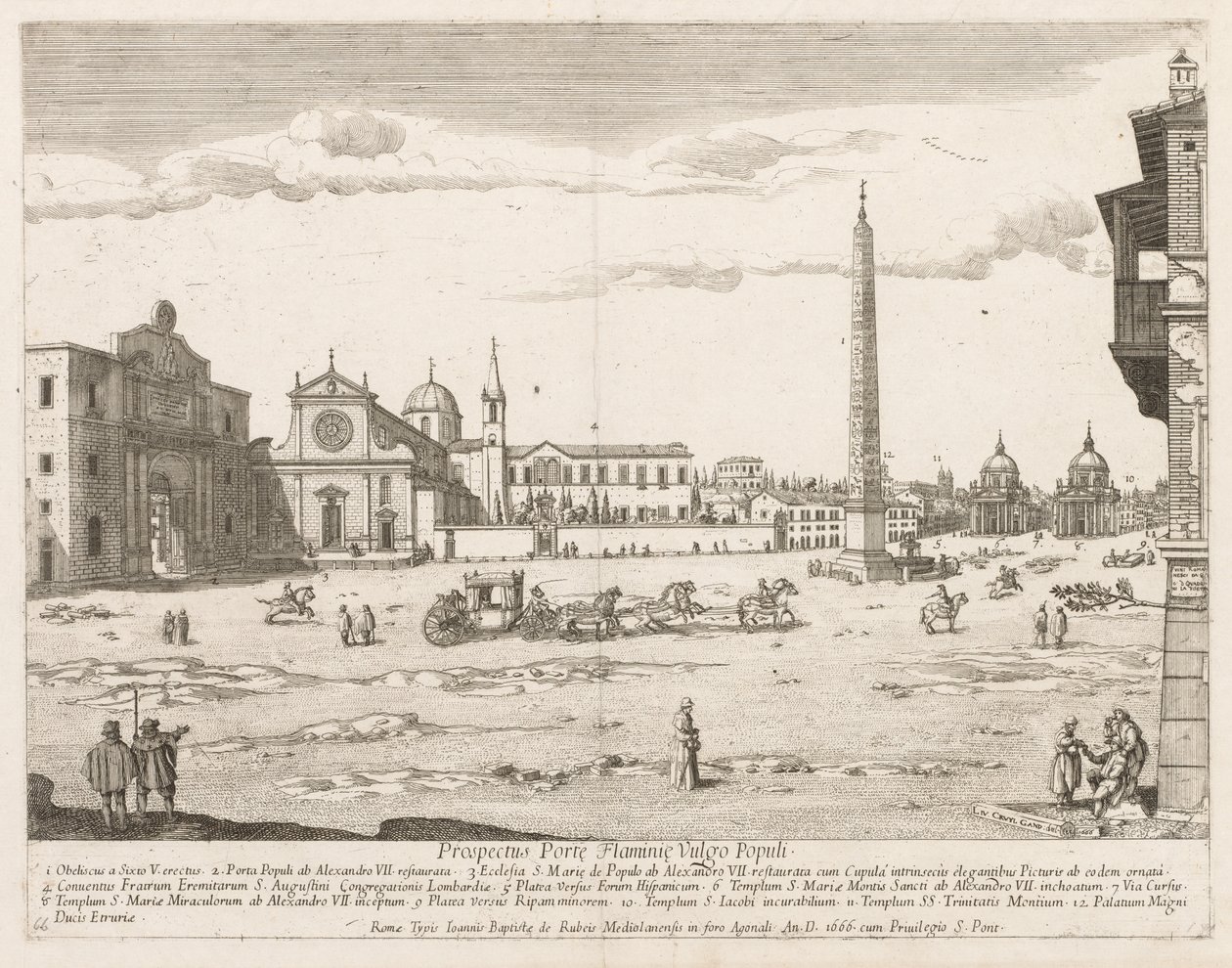 Piazza del Popolo aus Prospectus Locurum Urbis Romae Insignium, 1666 von Lievin Cruyl