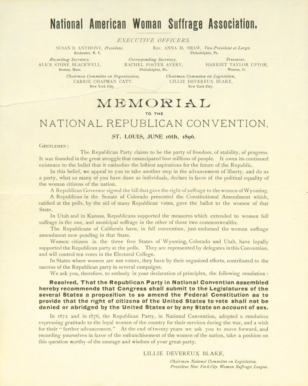 Gedenkstätte für die National Republican Convention von Lillie Devereux Blake