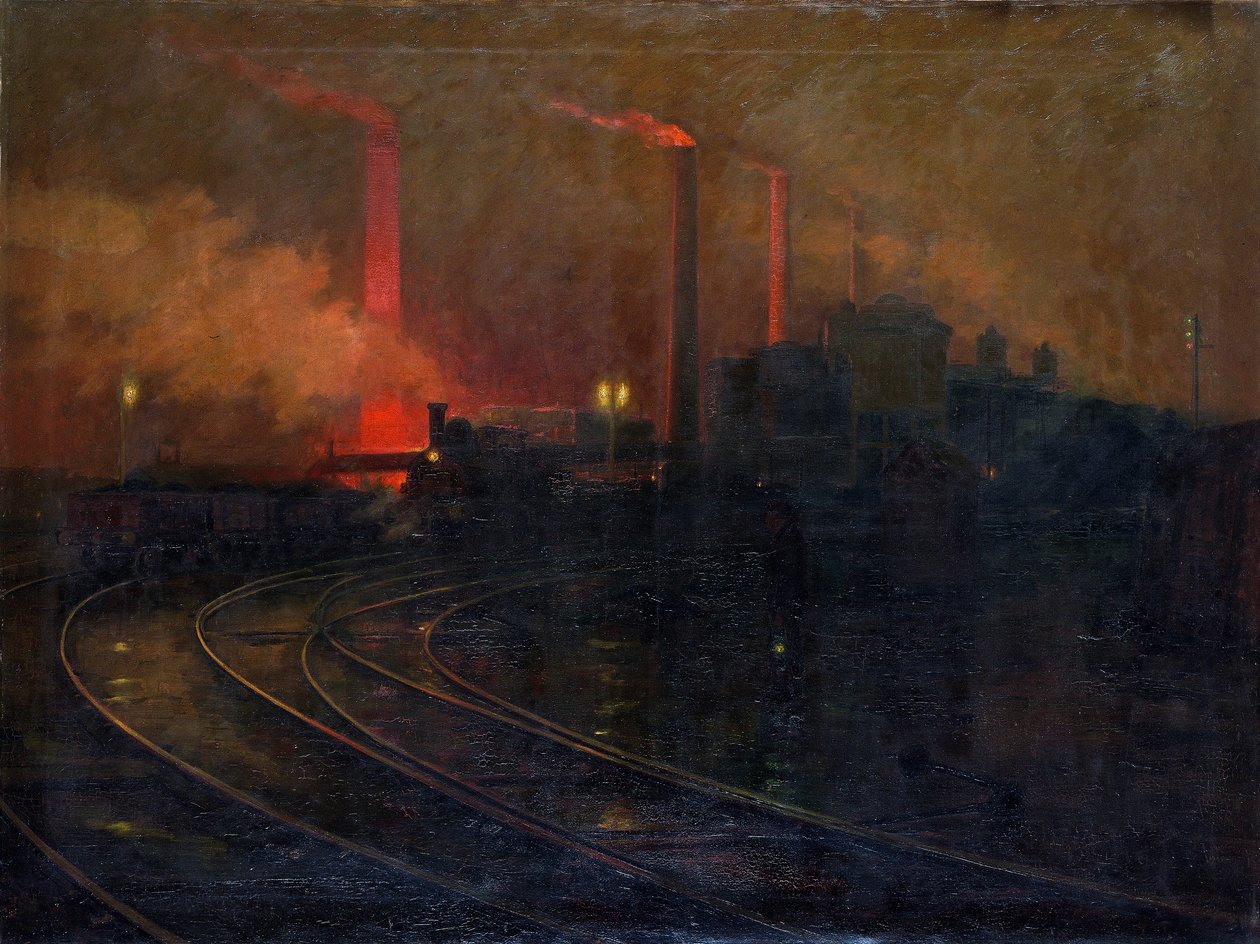 Die Dowlais-Stahlwerke, Cardiff bei Nacht von Lionel Walden
