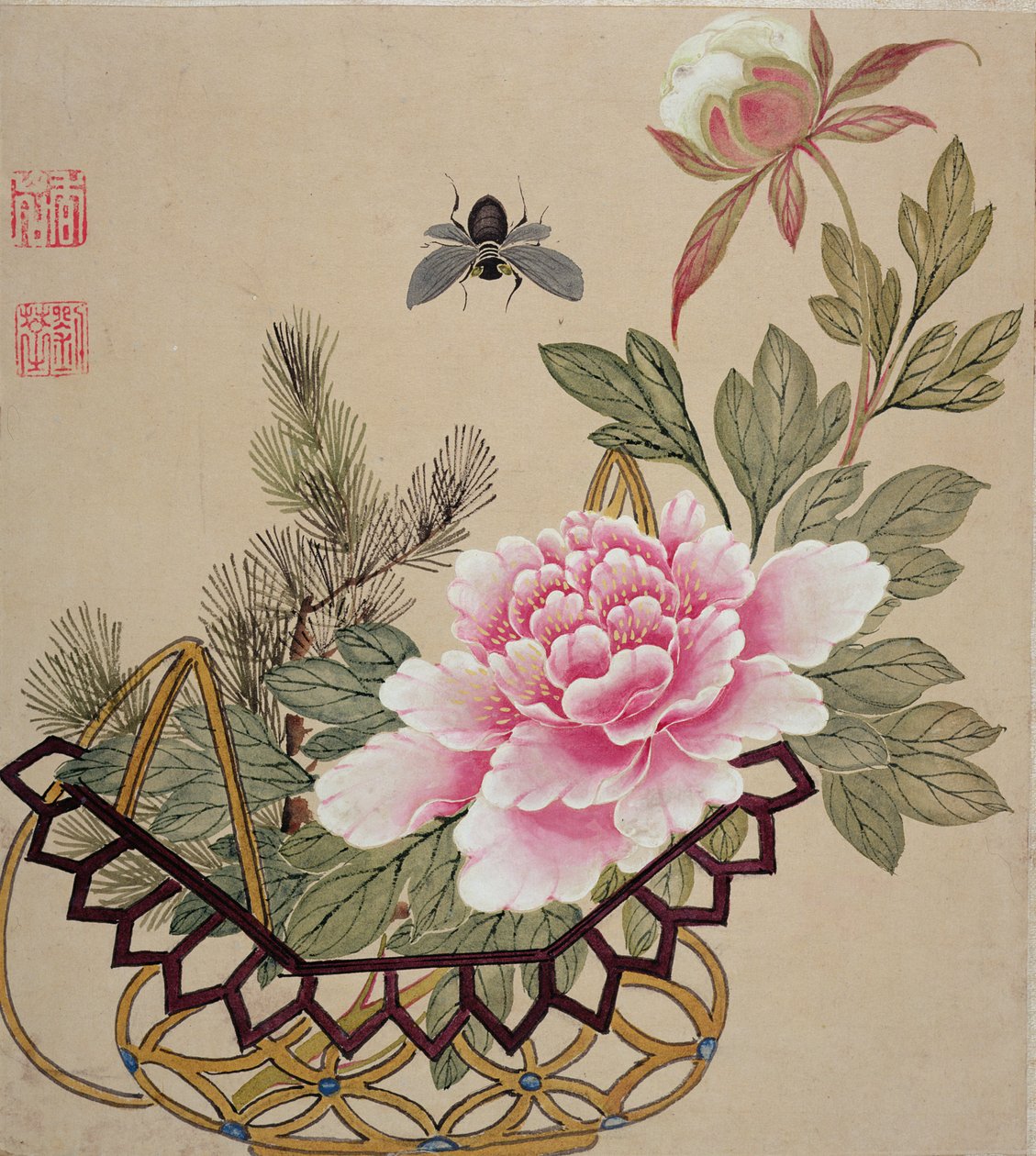 Eines aus einer Serie von Blumen- und Insektenbildern, spätes 19. Jahrhundert von Liu Hua