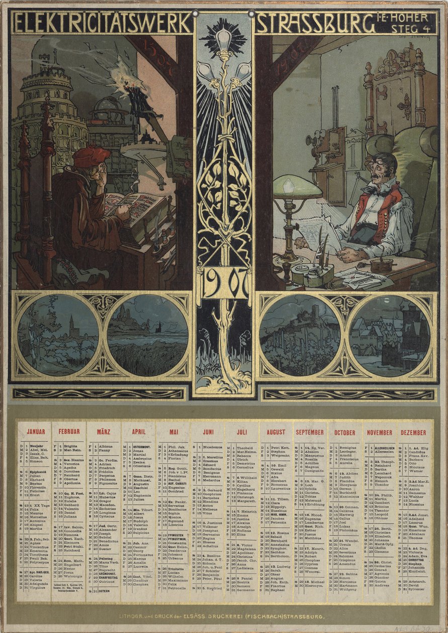 Elektrizitätswerk Straßburg. Kalender für das Jahr 1907, 1906 von Léo Schnug