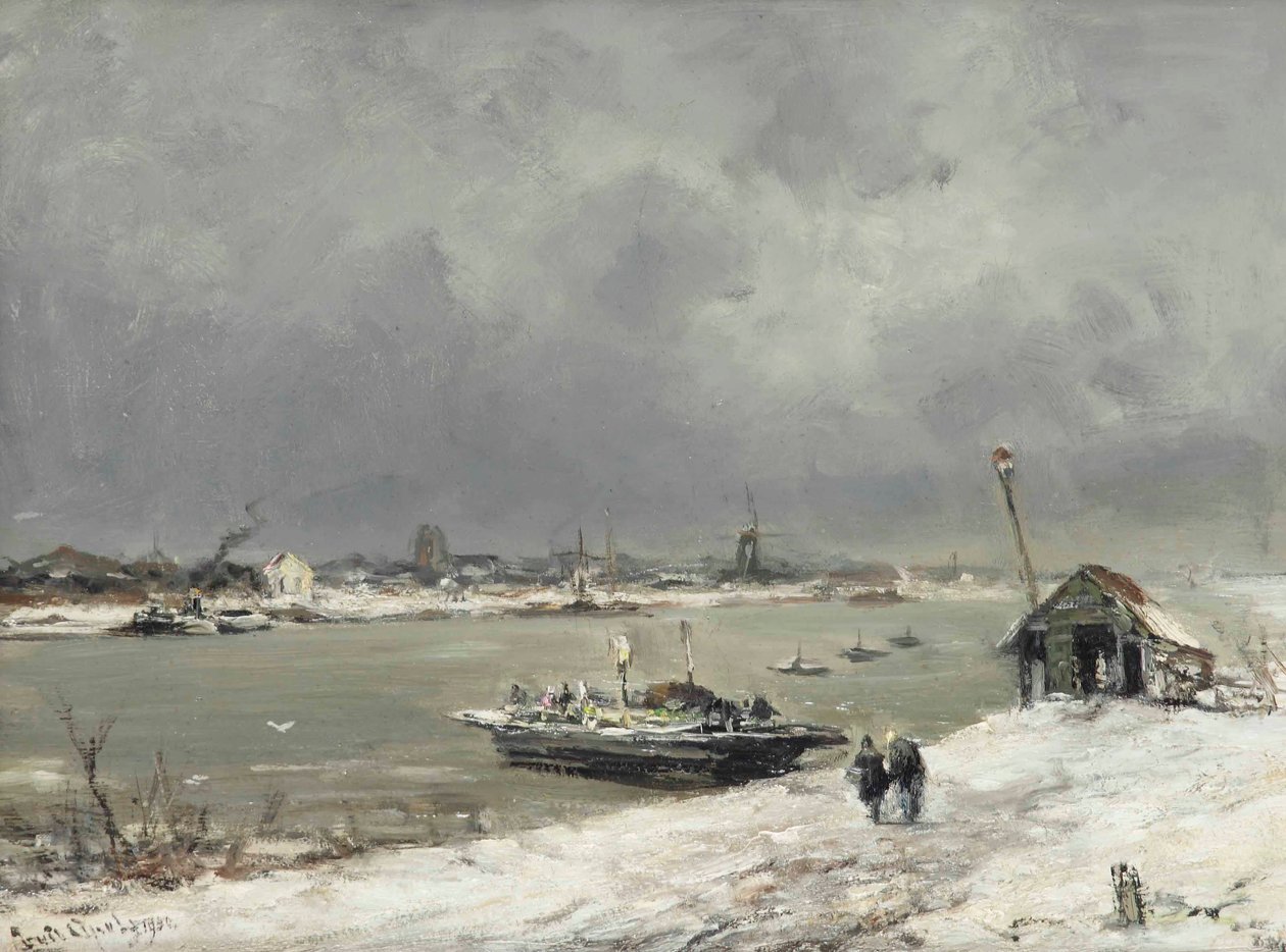 Eine Fährüberfahrt bei Wijk bij Duurstede im Winter von Lodewijk Frederik Hendrik Apol