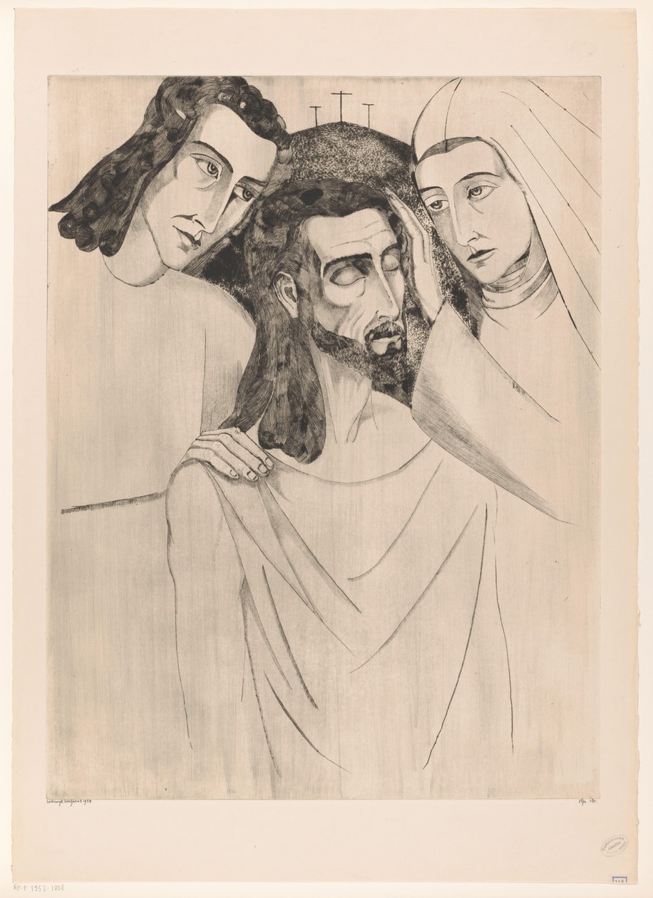 Christus zwischen Johannes dem Täufer und Maria von Lodewijk Schelfhout (signed by artist)