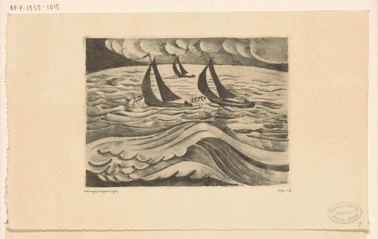 Drei Segelschiffe bei Sturm auf See von Lodewijk Schelfhout (signed by artist)