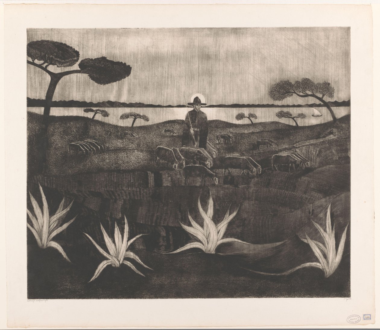 Hirte mit einer Schafherde in einer Hügellandschaft von Lodewijk Schelfhout (signed by artist)