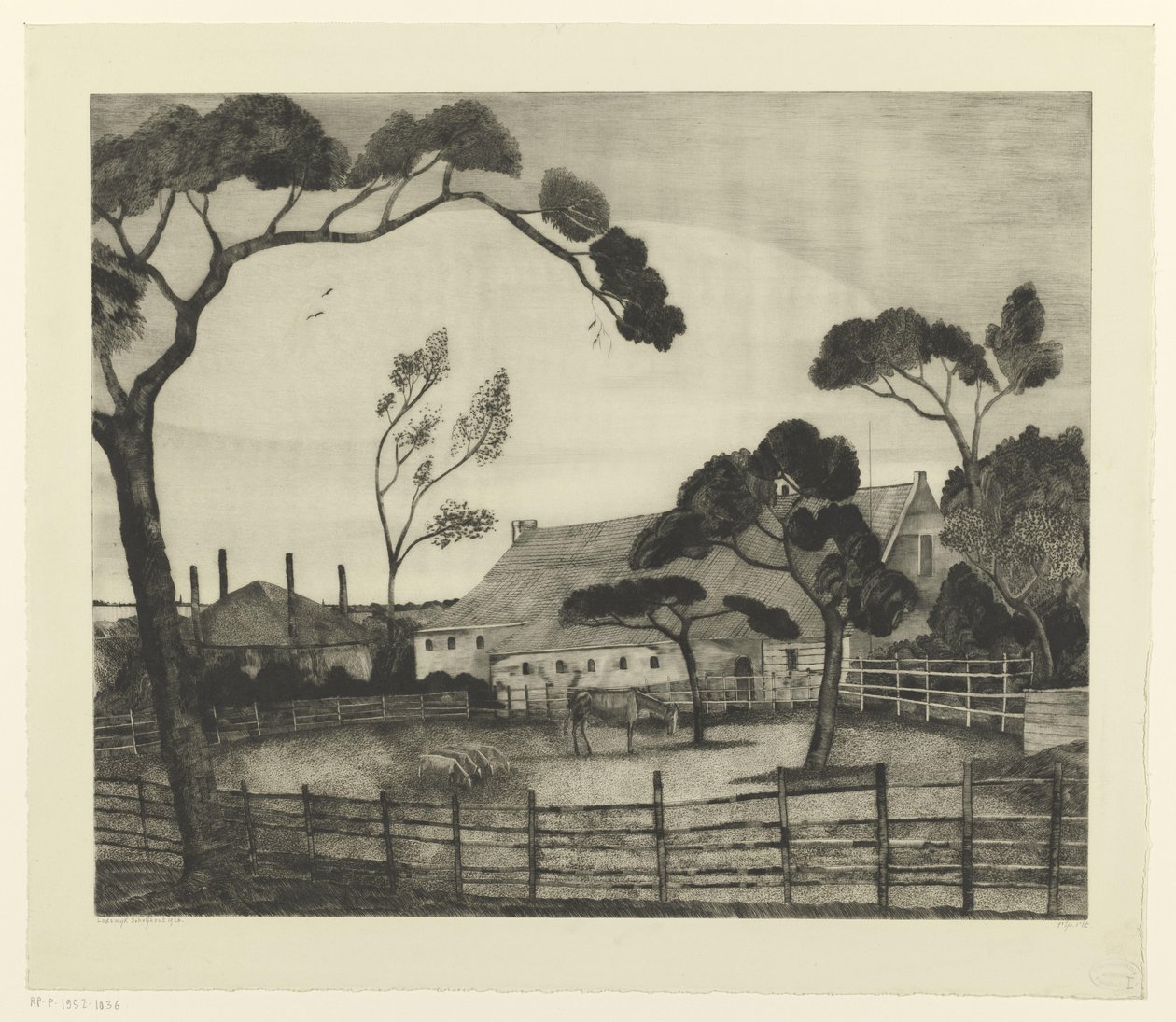 Holländische Landschaft mit Bauernhof und Weideland von Lodewijk Schelfhout (signed by artist)