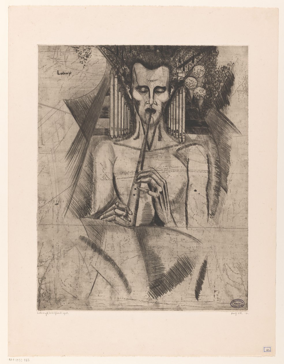 Nackter Mann, der eine Flöte spielt von Lodewijk Schelfhout (signed by artist)