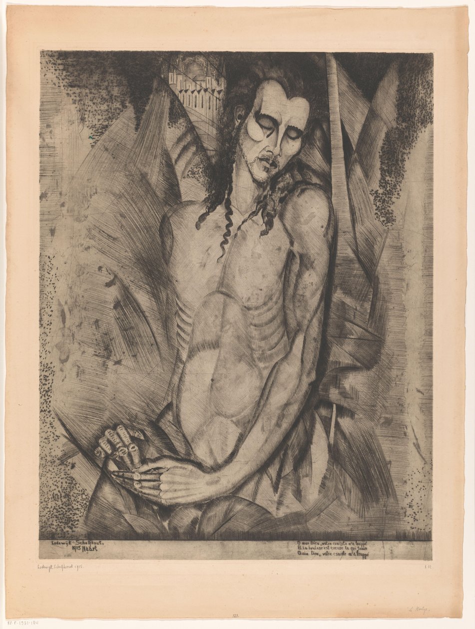 Nackter Mann mit geschlossenen Augen von Lodewijk Schelfhout (signed by artist)