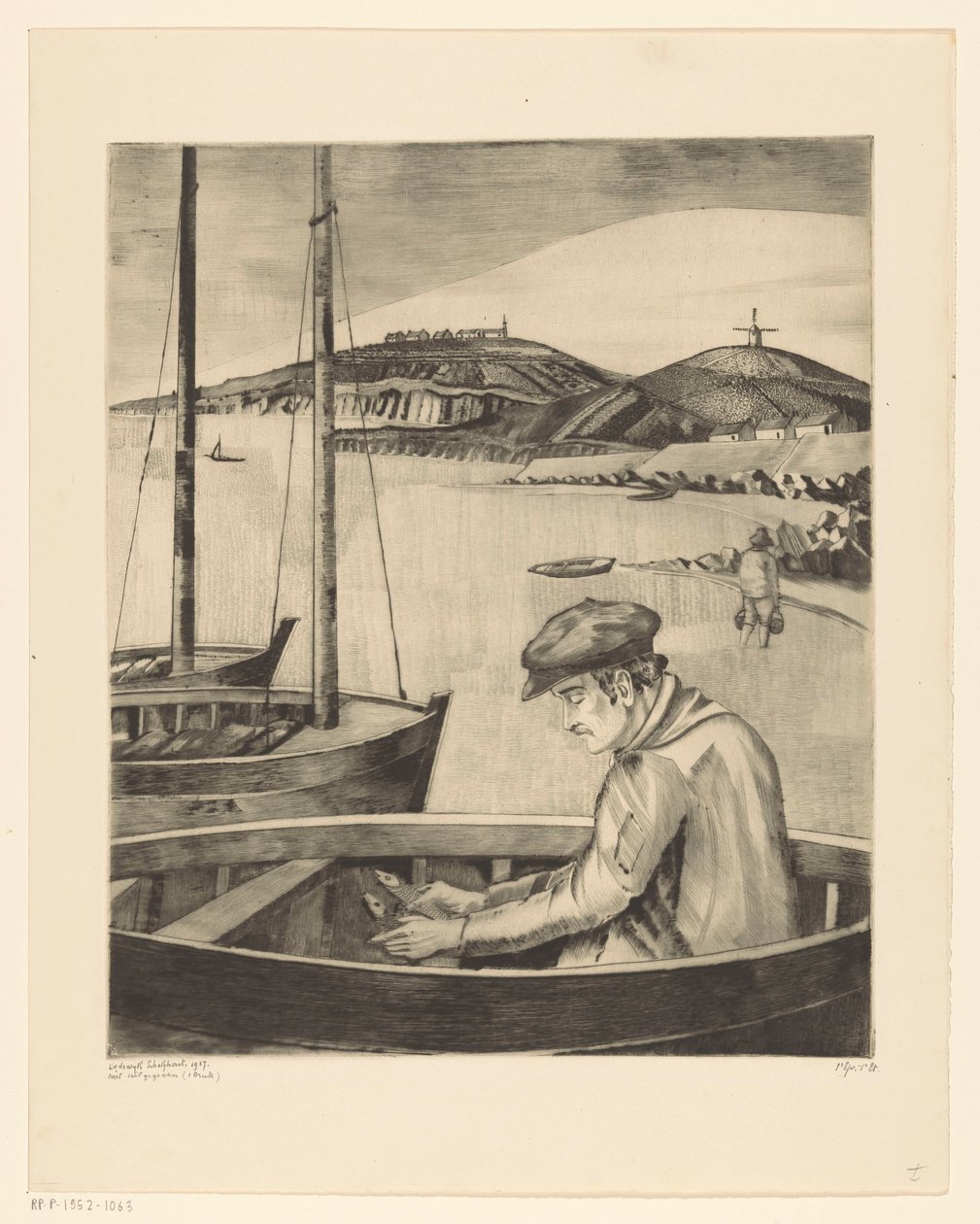 Fischer in einem vertäuten Schiff von Lodewijk Schelfhout (signed by artist)