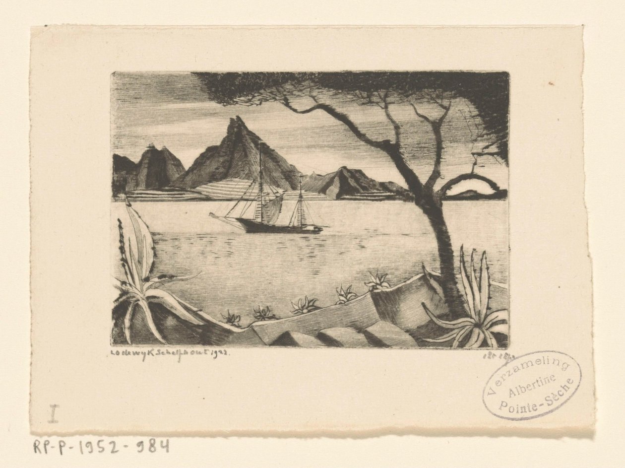 Segelschiff in einer Bucht von Lodewijk Schelfhout (signed by artist)