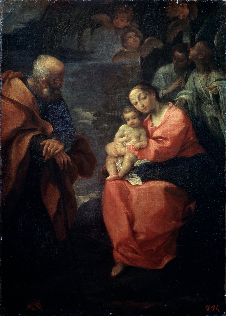 Die Heilige Familie unter einer Palme, Rast auf der Flucht nach Ägypten, spätes 16. Jahrhundert von Lodovico Carracci