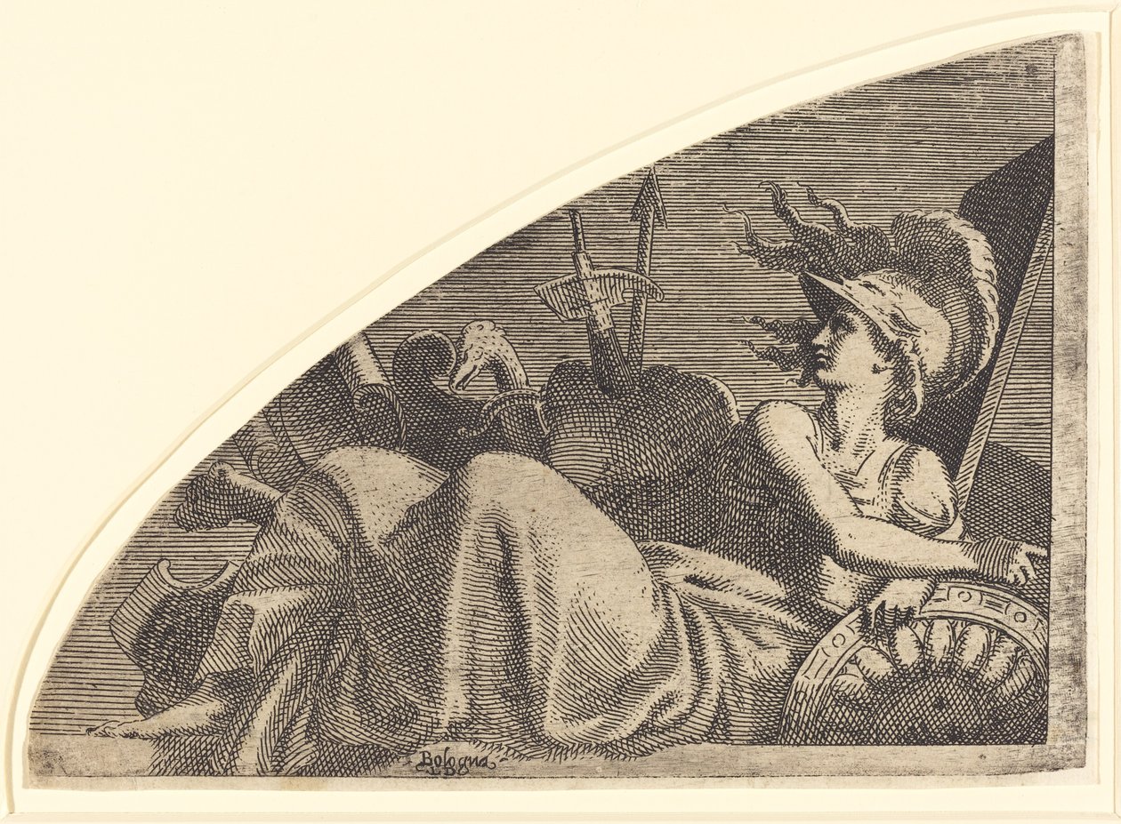 Bellona auf ihren Trophäen sitzend von Léon Davent after Francesco Primaticcio