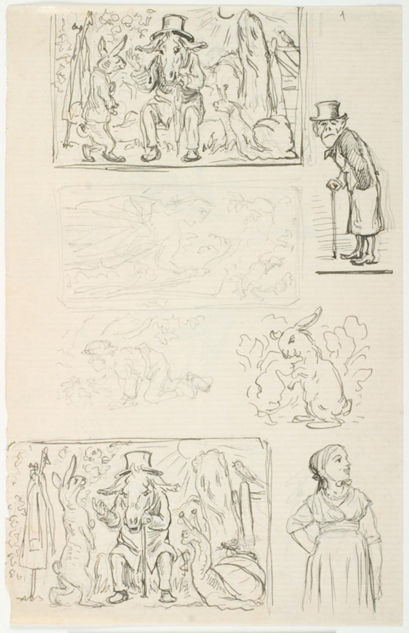 Sieben Entwürfe, u.a. zu H.C. Andersens Der Schnellläufer, Die Schnecke und die Rosenhecke und Anne Lisbeth von Lorenz Frølich