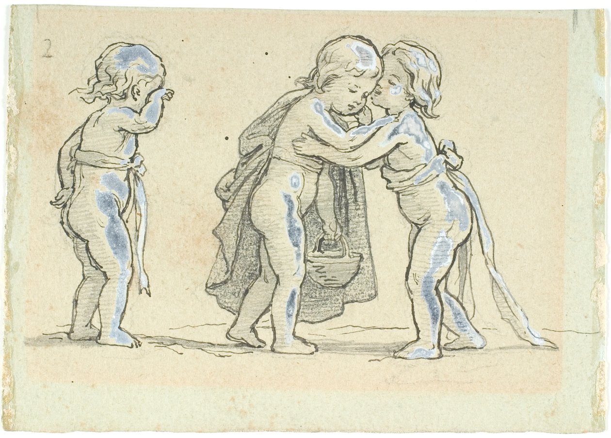 Vignette mit Kindern, die Abschied nehmen von Lorenz Frølich