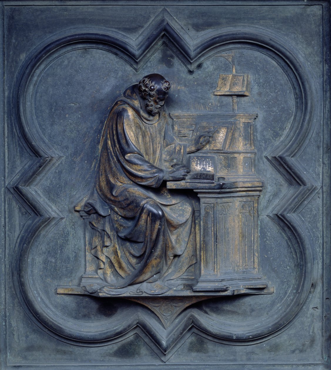 St. Hieronymus, Tafel F der Nordtüren des Baptisteriums von San Giovanni, 1403-24 (Bronze) von Lorenzo Ghiberti