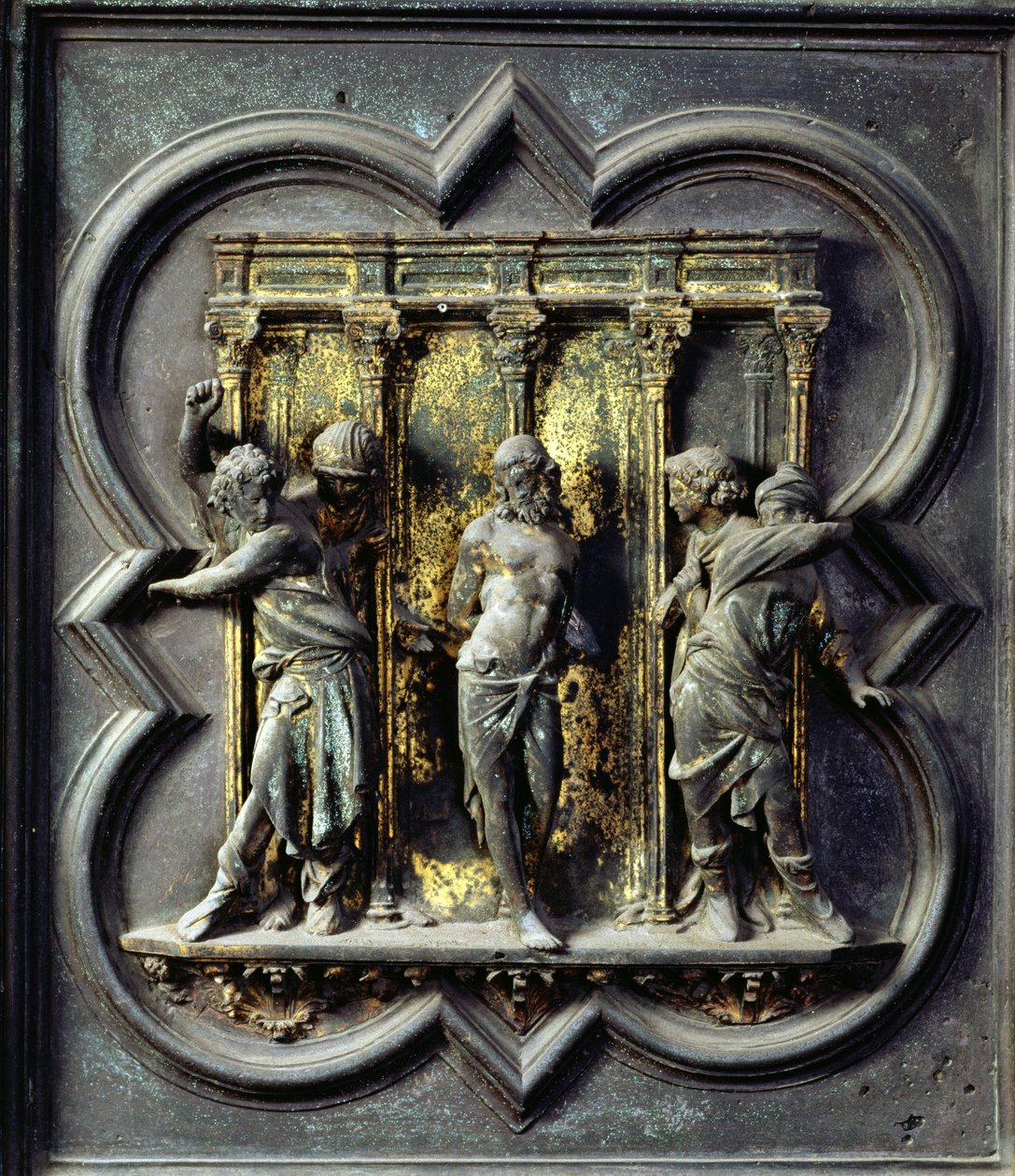 Die Geißelung Christi, fünfzehntes Panel der Nordtüren des Baptisteriums von San Giovanni, 1403-24 (Bronze) von Lorenzo Ghiberti