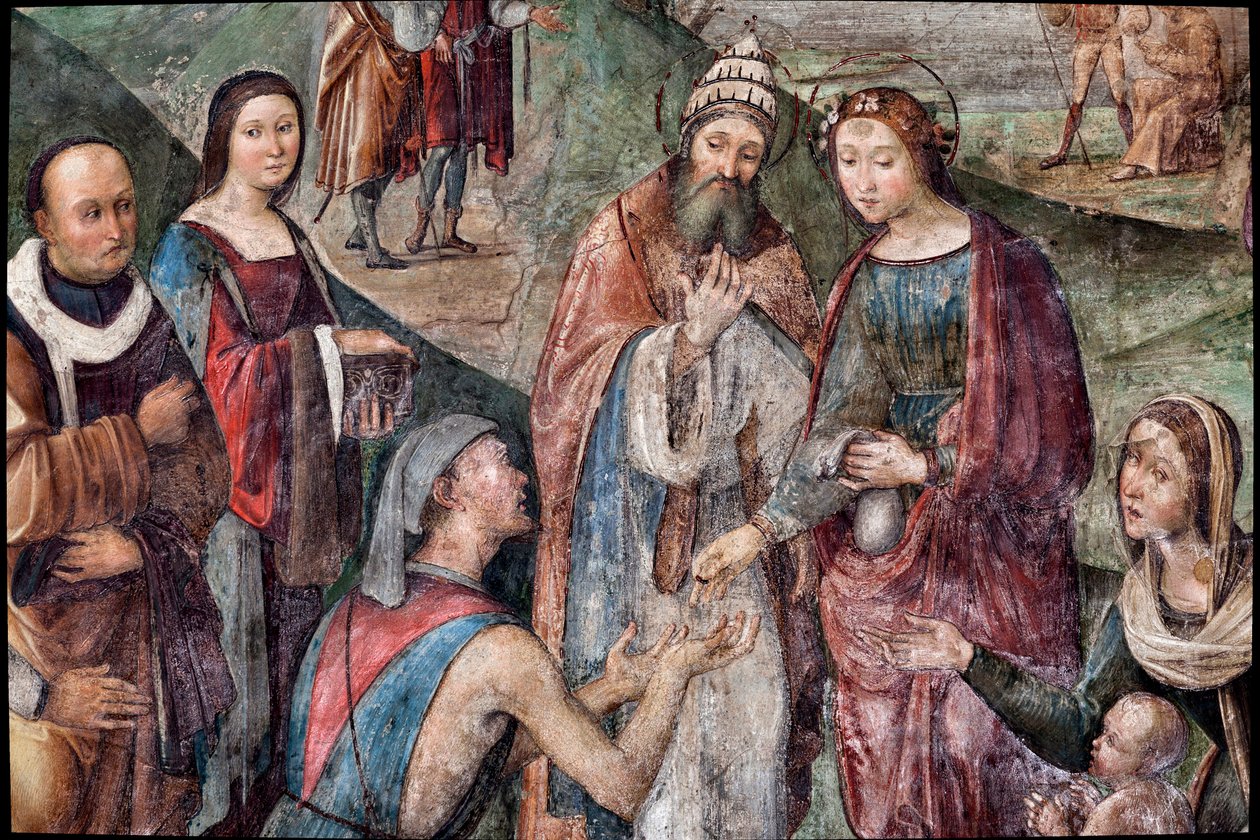 Die heilige Cäcilia gibt ihre Besitztümer den Armen (Detail) von Lorenzo Costa
