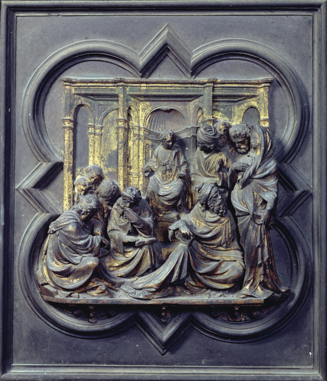 Christus unter den Ärzten, viertes Panel der Nordtüren des Baptisteriums von San Giovanni, 1403-24 (Bronze) von Lorenzo Ghiberti