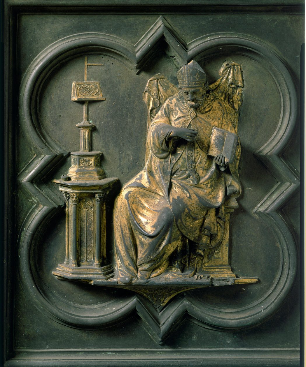 Nordtor (genannt Kreuztor, nach Norden), Außendetail: Augustinus. Bronzeskulptur von Lorenzo Ghiberti von Lorenzo Ghiberti
