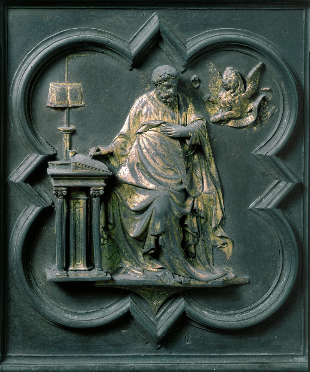 Nordtor (genannt Kreuztor, im Norden), Außendetail: Heiliger Markus. Bronzeskulptur von Lorenzo Ghiberti von Lorenzo Ghiberti