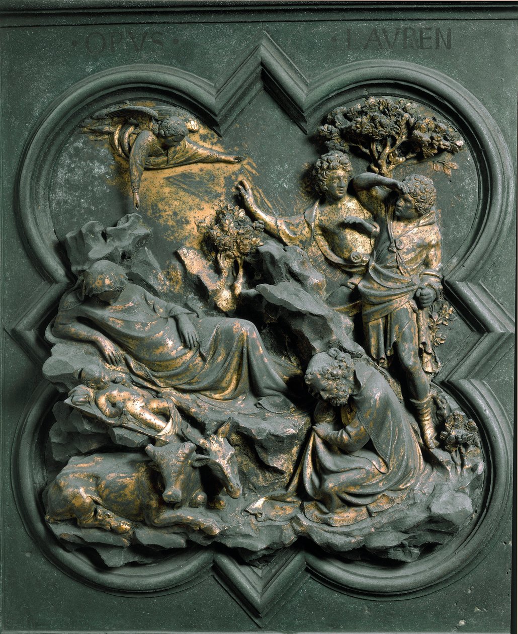 Nordtor, Außendetail: Die Geburt Christi. Bronzeplastik von Lorenzo Ghiberti von Lorenzo Ghiberti