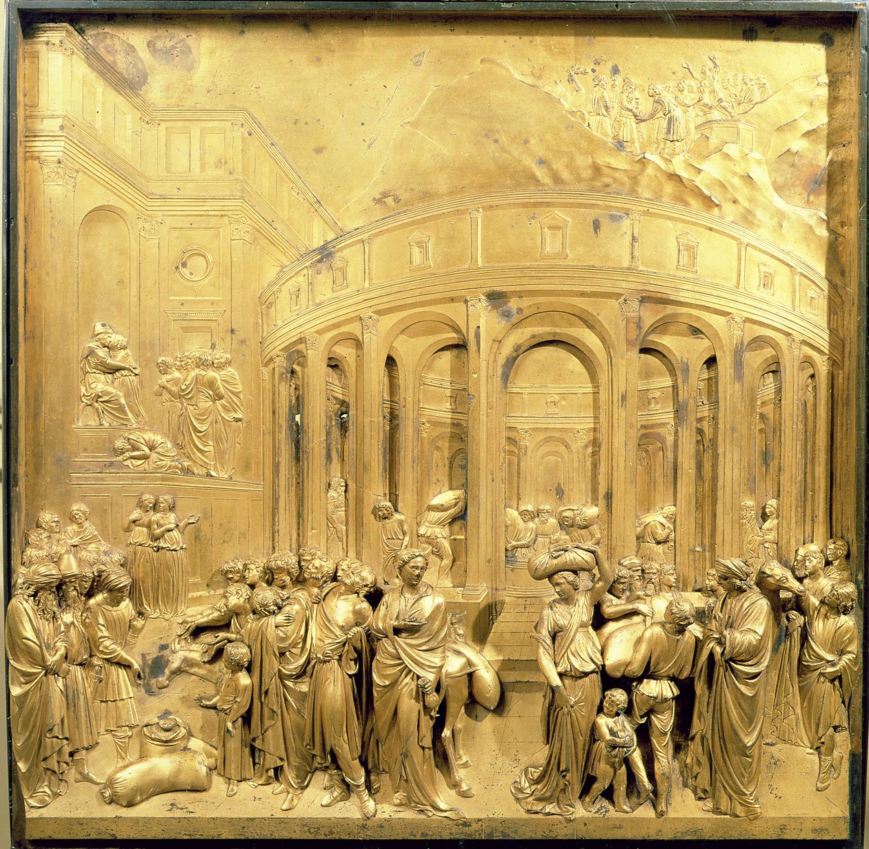 Die Geschichte von Joseph, Originaltafel von den Osttüren des Baptisteriums (nach der Restaurierung) von Lorenzo Ghiberti