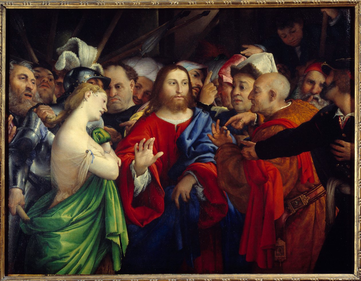 Christus und die Ehebrecherin. Gemälde von Lorenzo Lotto (1480-1556) von Lorenzo Lotto