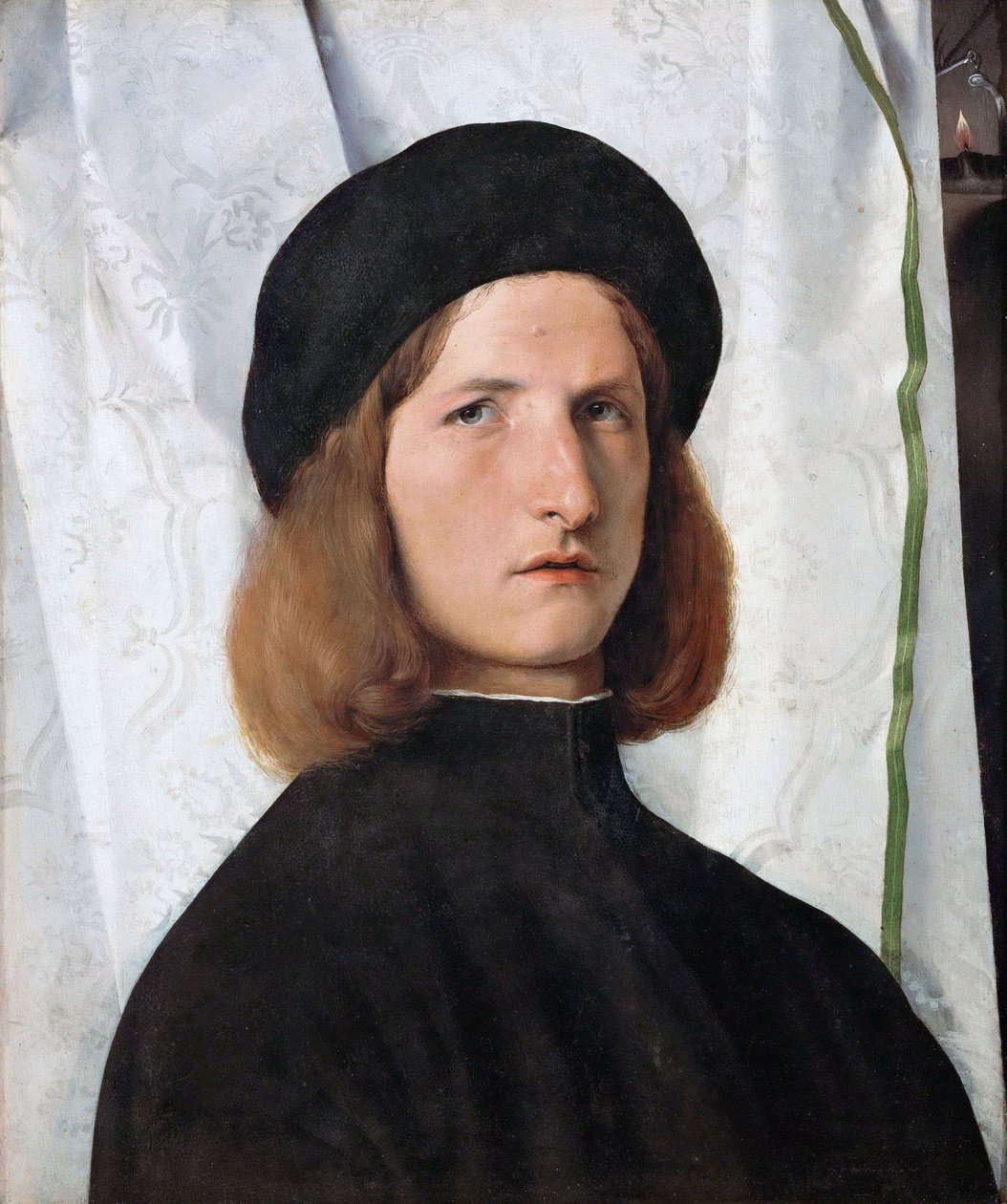 Bildnis eines Jünglings vor weißem Vorhang von Lorenzo Lotto