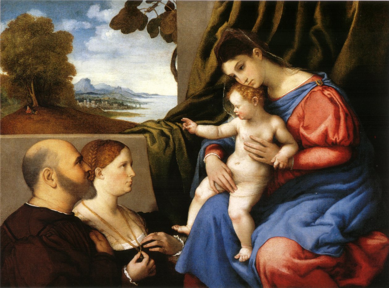 Madonna mit Kind und zwei Stiftern von Lorenzo Lotto