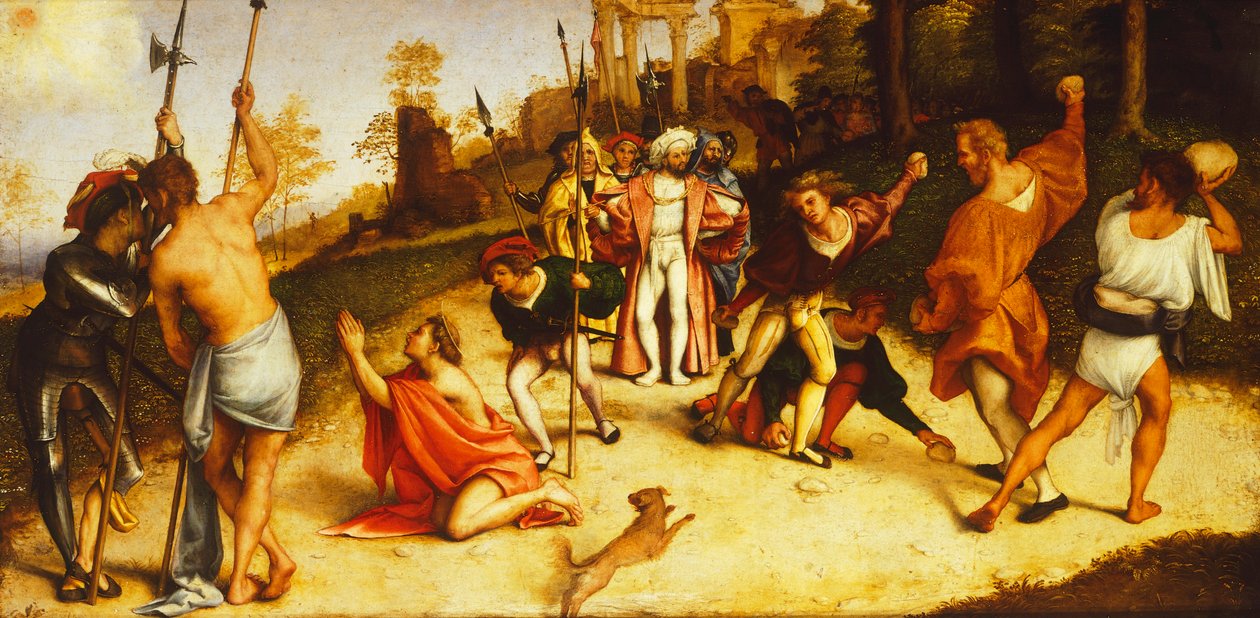 Martyrium des Hl. Stephanus, Teil des Martinengo-Altarbildes von Lorenzo Lotto, ca. 1516 von Lorenzo Lotto