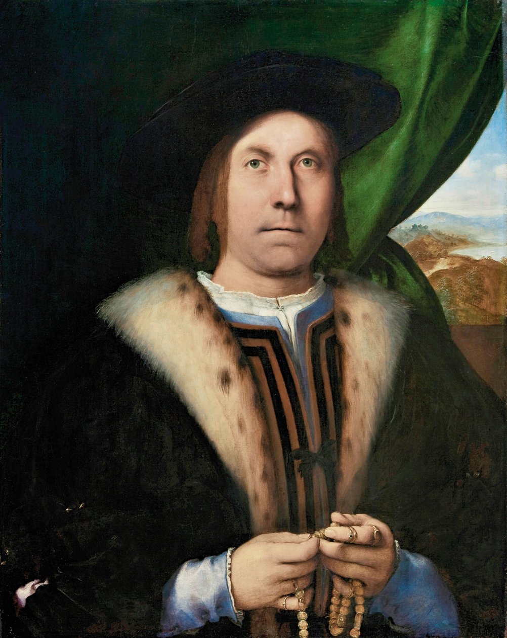 Porträt eines Mannes mit einem Rosenkranz, ca. 1515-1520 von Lorenzo Lotto