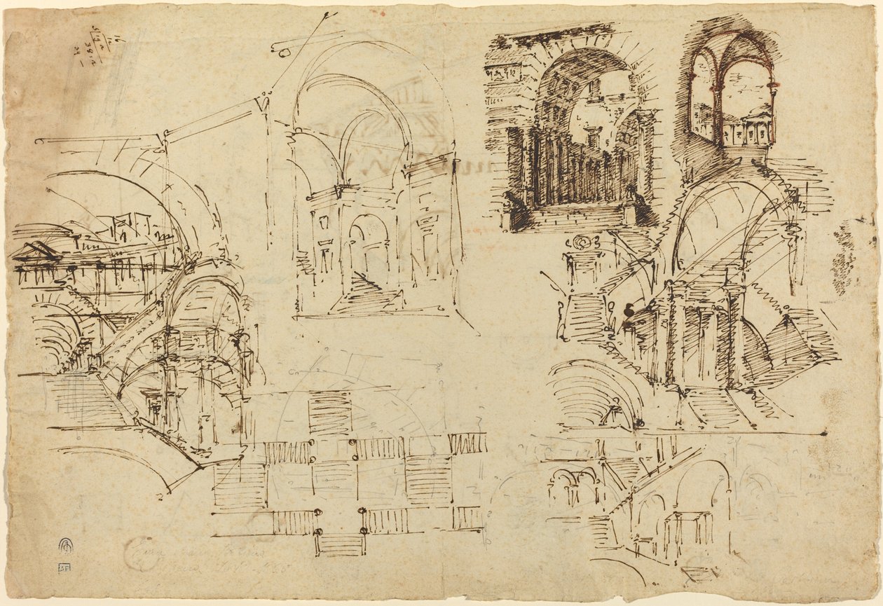 Entwürfe für palastartige Treppen [recto] von Lorenzo Sacchetti
