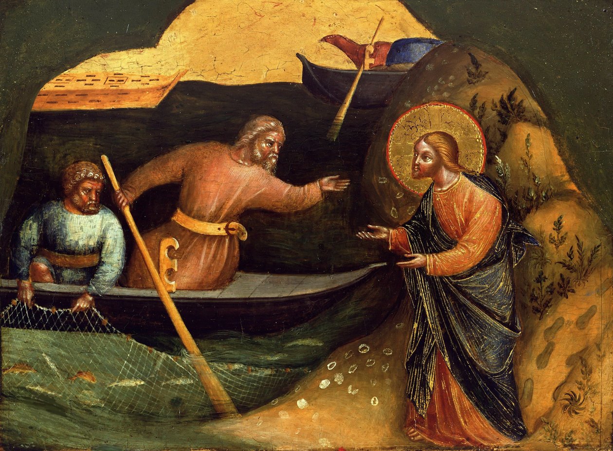 Berufung der Apostel Petrus und Andreas Predella-Panel, ca. 1370 von Lorenzo Veneziano