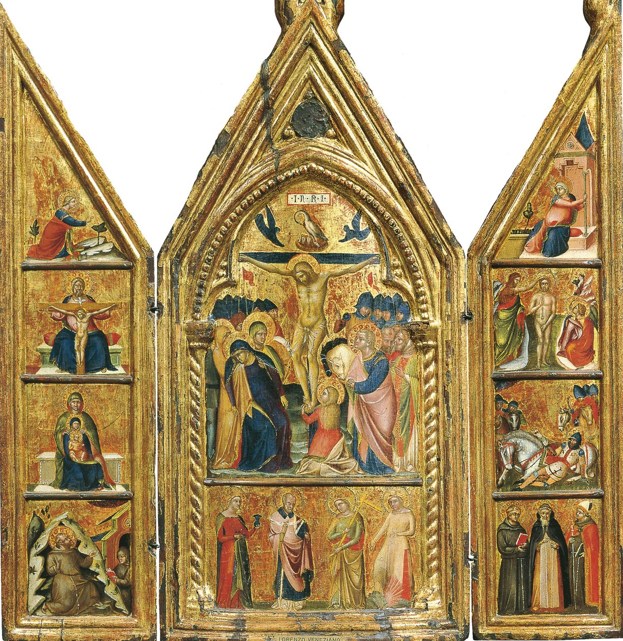 Tragbares Triptychon mit einer zentralen Kreuzigung von Lorenzo Veneziano