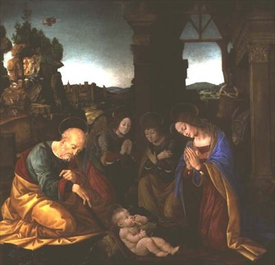 Madonna, die das Christkind anbetet von Lorenzo di Credi