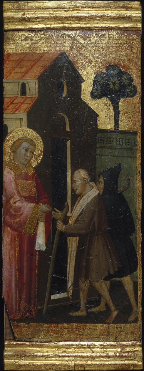 Der heilige Laurentius verteilt Almosen an die Armen. Szenen aus dem Leben des heiligen Laurentius, Predella, um 1412 von Lorenzo di Niccolò