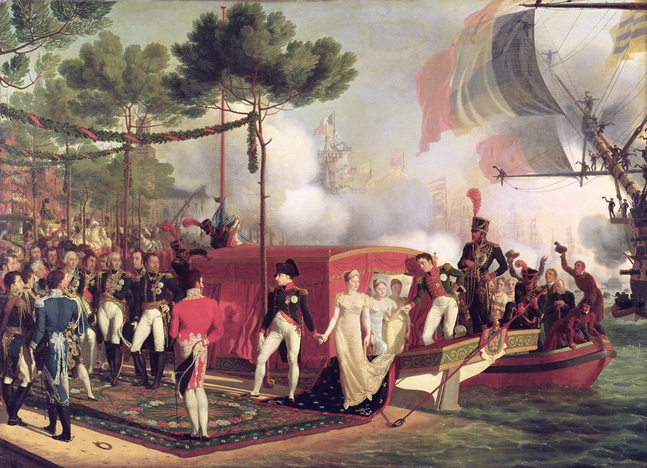 Napoleon I. (1769-1821) und Marie Louise (1791-1847) landen in Antwerpen, 1810 von Louis Philippe Crepin
