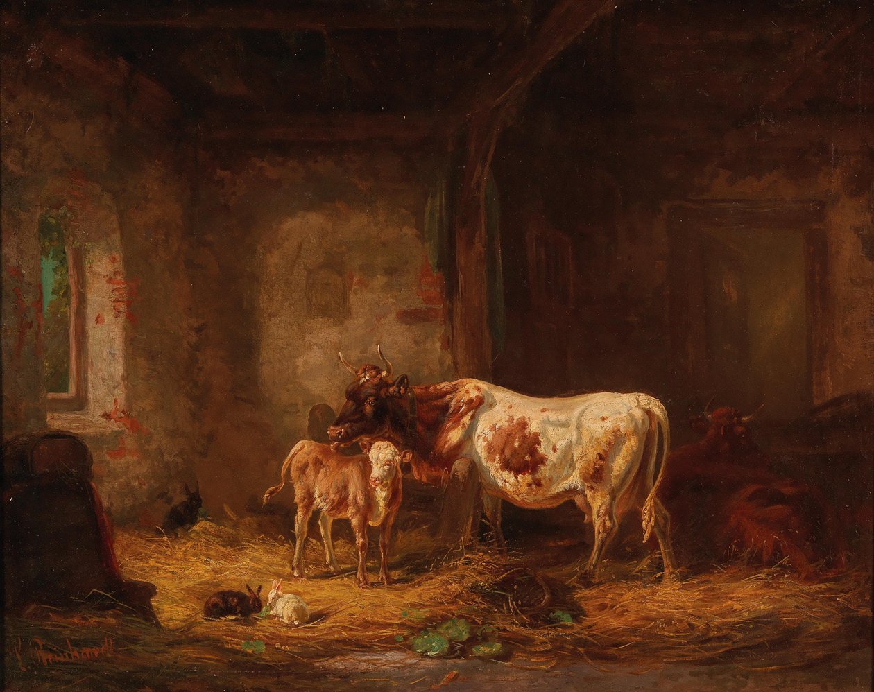 Kühe und Kaninchen im Stall von Louis Reinhardt