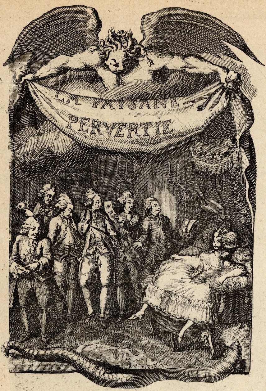 Illustration für „La Paysanne pervertie ou les Dangers de la ville“ von Restif de La Bretonne (1734-1806), französischer Schriftsteller. Gravur von Binet aus dem 18. Jahrhundert. von Louis (after) Binet