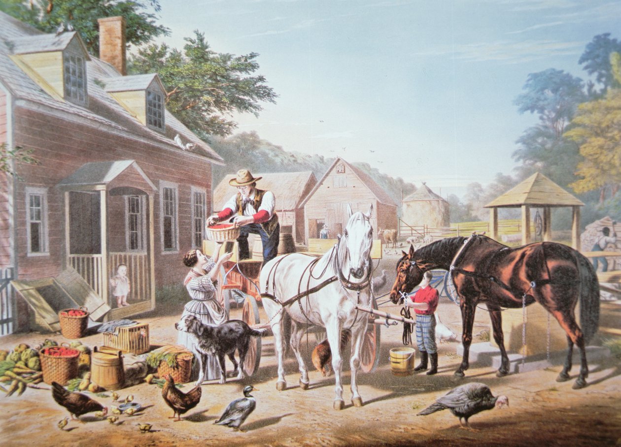 Amerikanische Szenen: Vorbereitung für den Markt, veröffentlicht von N. Currier von Louis (after) Maurer