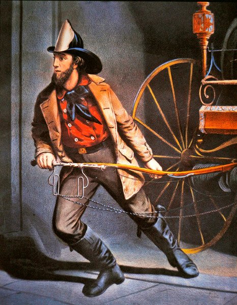 Der amerikanische Feuerwehrmann: Immer bereit, veröffentlicht von Currier & Ives von Louis (after) Maurer