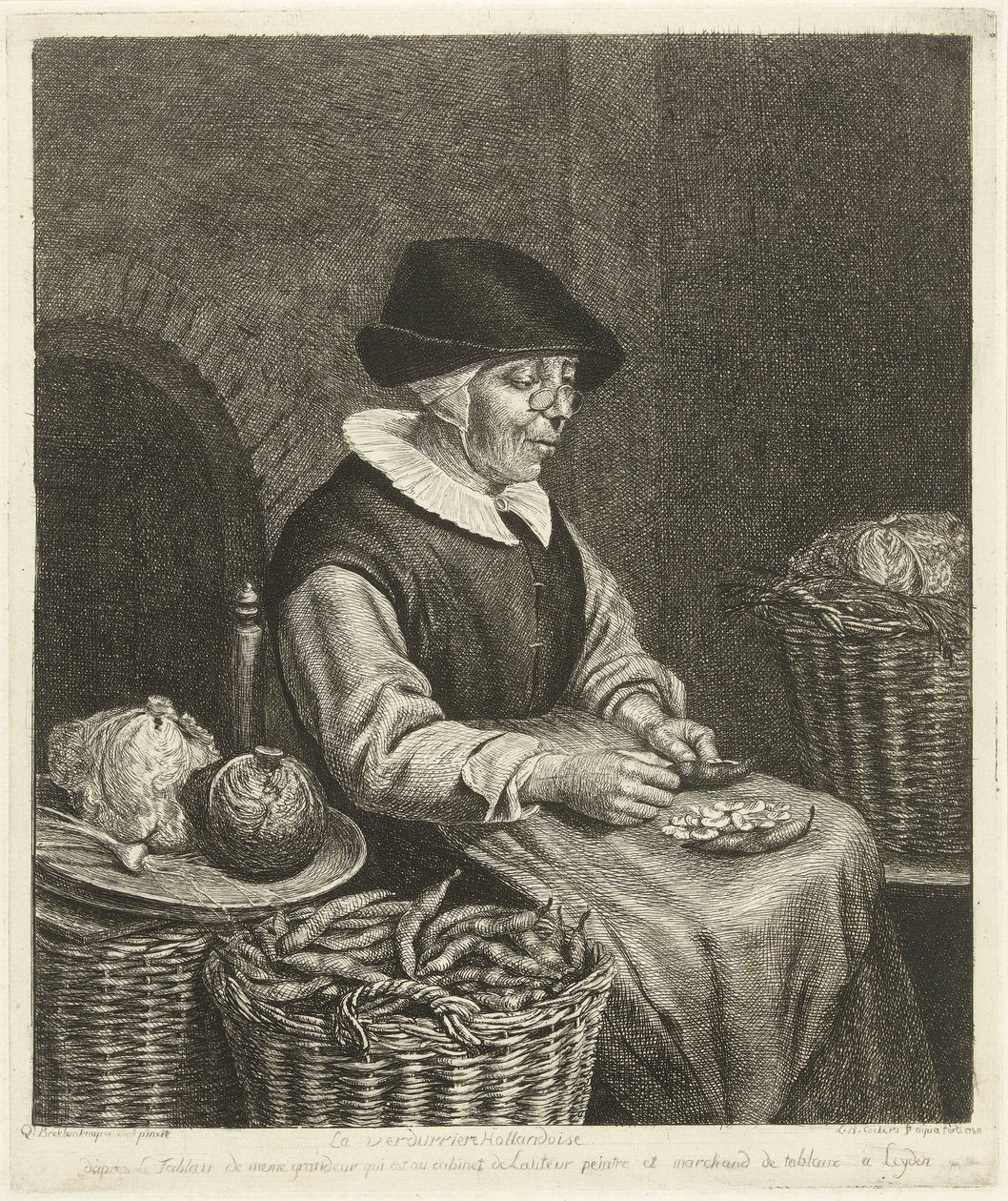 Alte Frau beim Bohnenputzen von Louis Bernard Coclers
