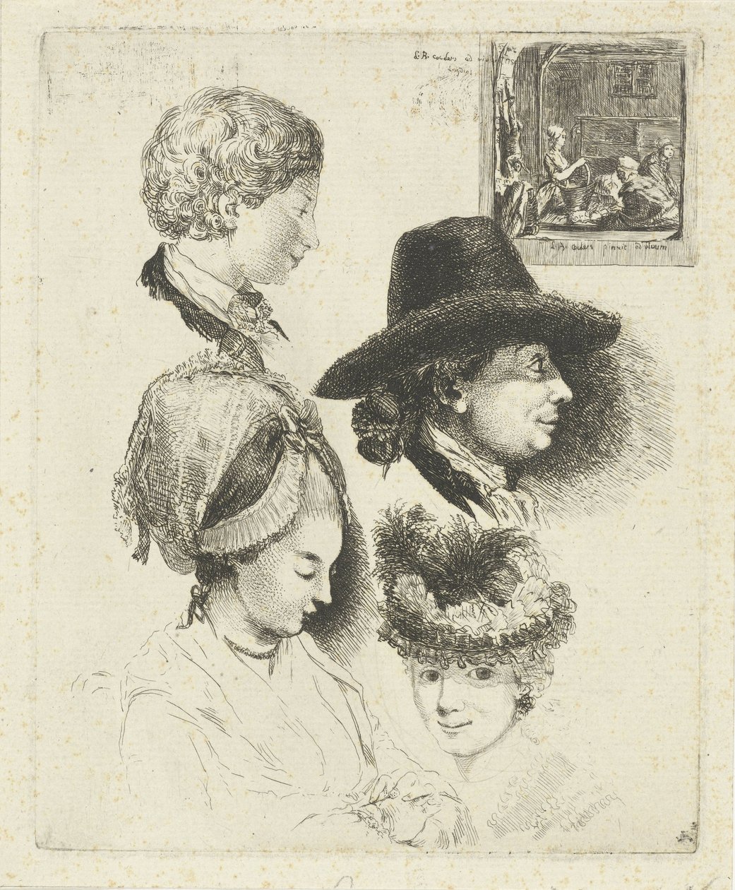 Studienblatt mit Porträts von Louis Bernard Coclers und seiner Familie von Louis Bernard Coclers